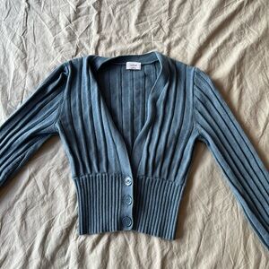 Aritzia Wilfred Blue Plunge Cardigan Sweater